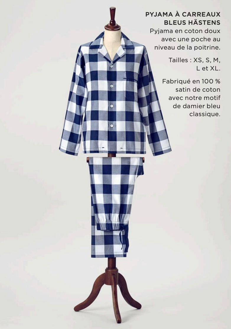 Hästens Blue check pyjamas adulte Large Blue Ck